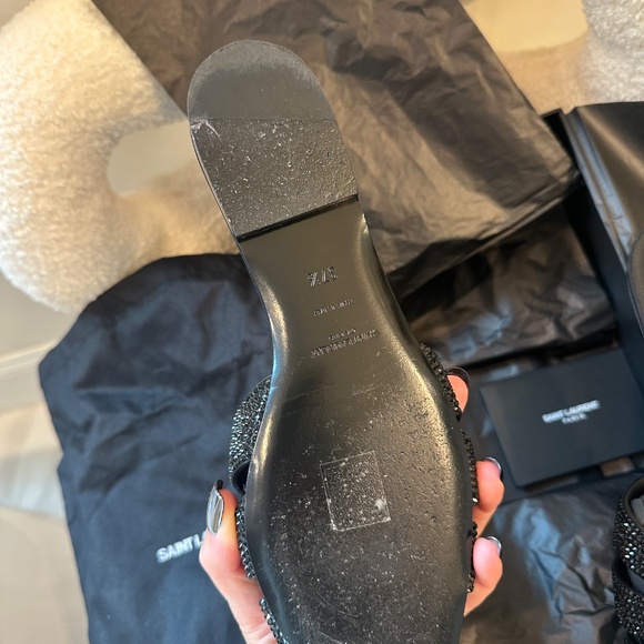 Saint Laurent Tribute Rhinestone Suede Sandal - Picture 8 of 11